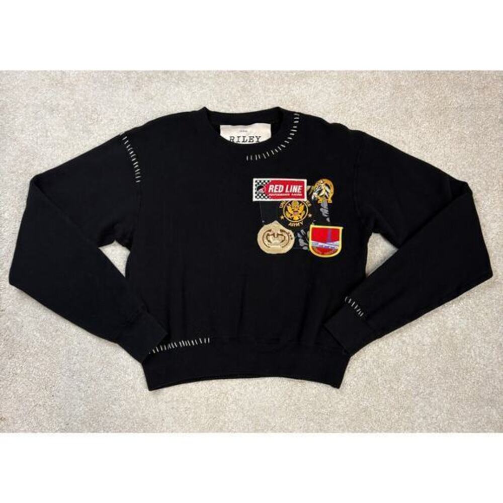 NWOT Riley Vintage All Patched Up Black Crewneck Sweatshirt Size XS